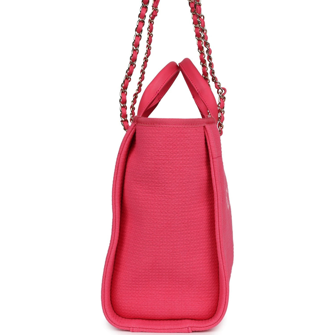 Chanel Small Deauville Shopping Tote Hot Pink Canvas Light Gold Hardware