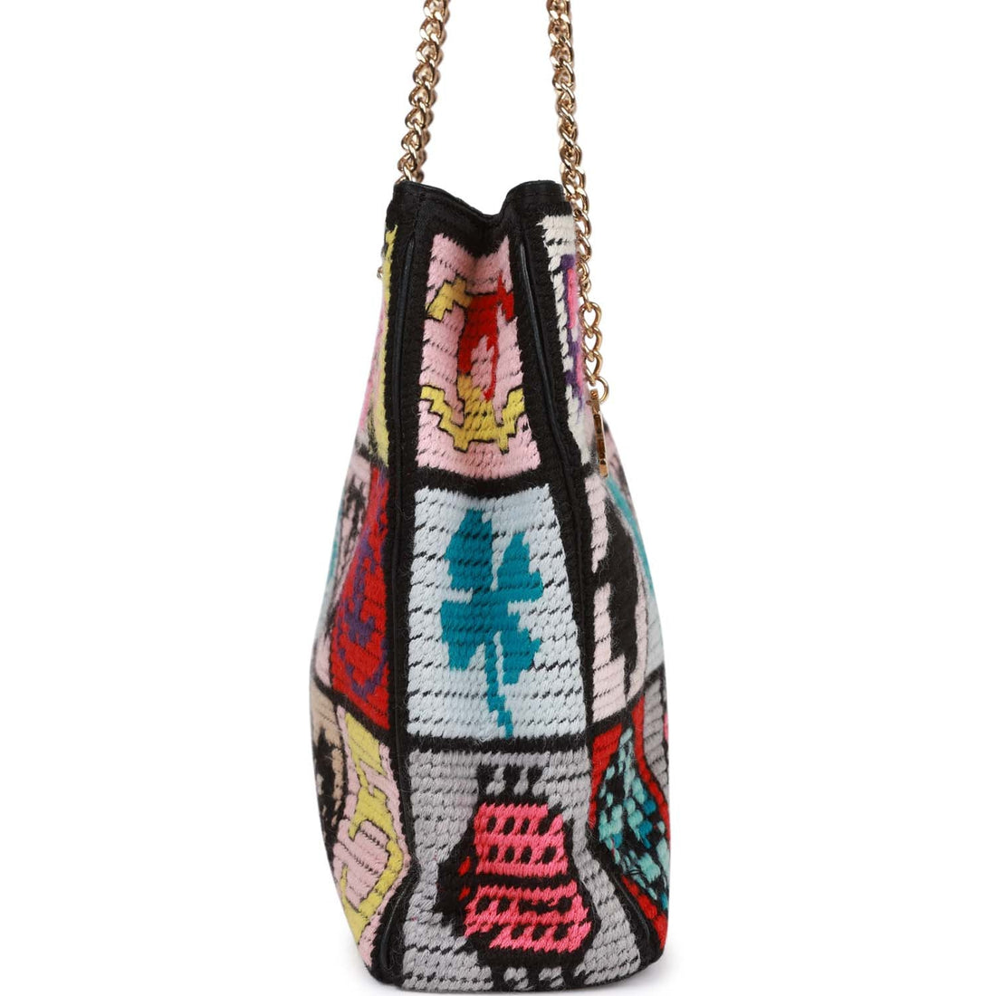 Vintage Chanel Precious Symbols Needle Point Tote Multicolor Wool Gold Hardware