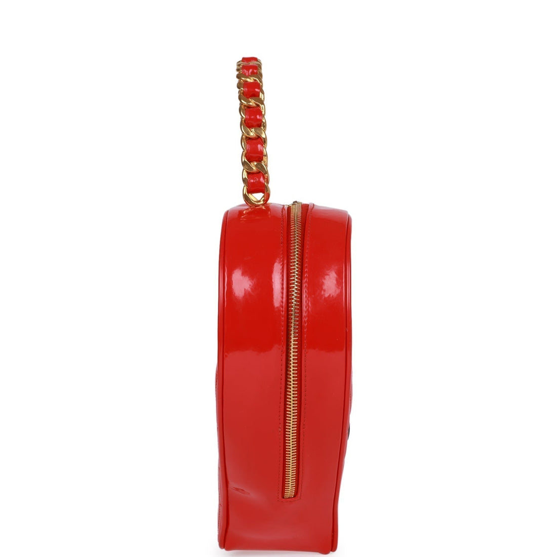 Vintage Chanel Heart Vanity Bag Red and Black Patent Antique Gold Hardware