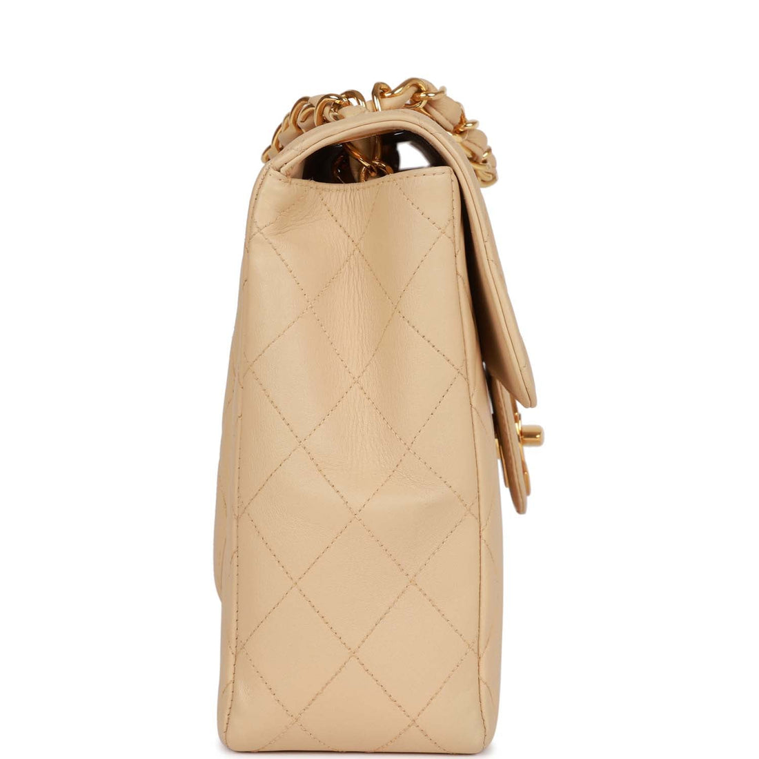 Vintage Chanel Jumbo Flap Bag Beige Lambskin Gold Hardware