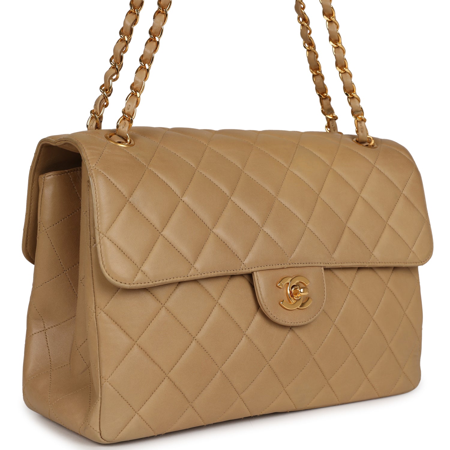 Vintage Chanel Double Sided Flap Bag Taupe Lambskin Gold Hardware