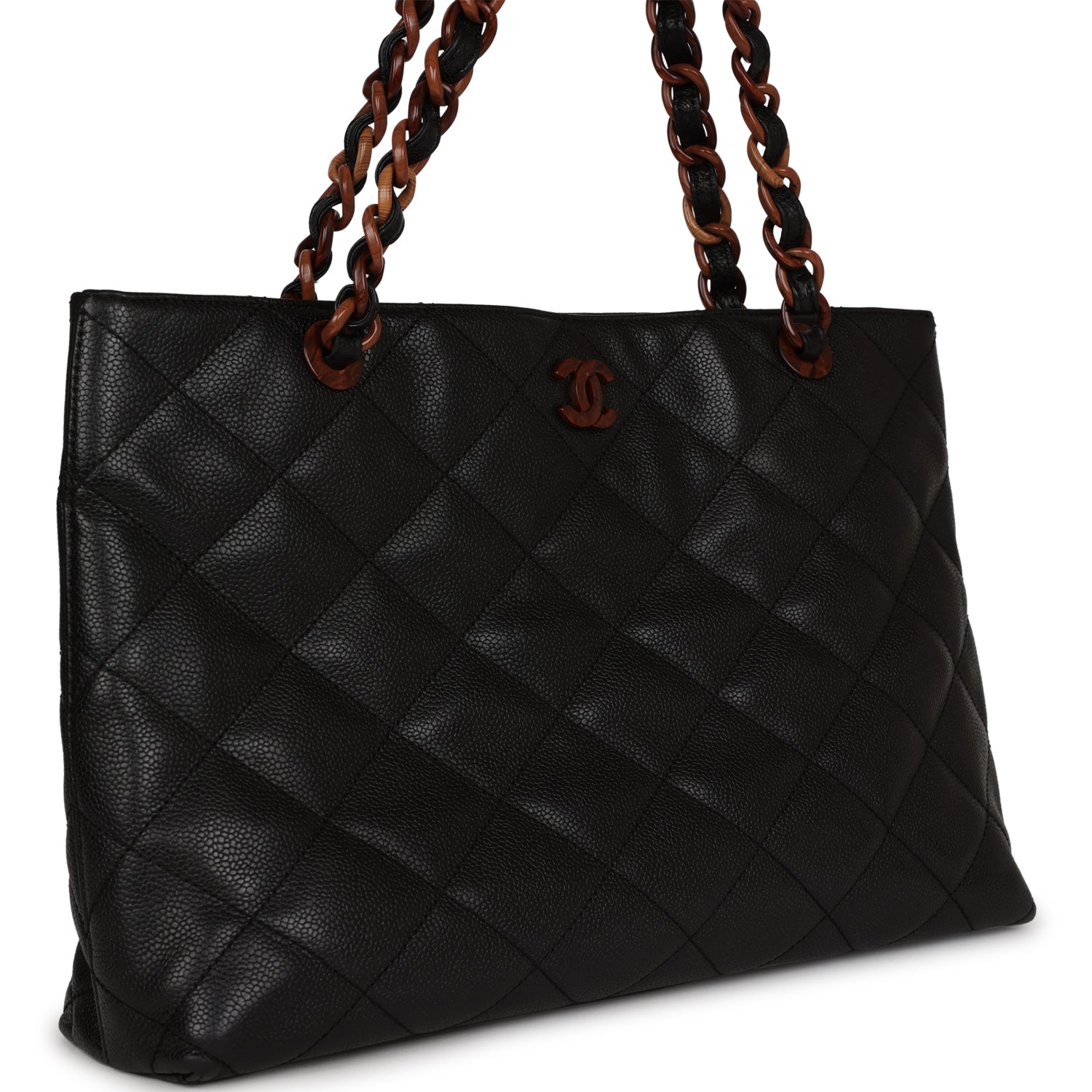Vintage Chanel Quilted CC Tote Black Caviar Tortoiseshell Bakelite Hardware