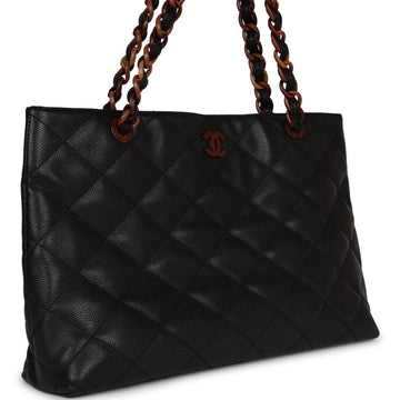 Vintage Chanel Quilted CC Tote Black Caviar Tortoiseshell Bakelite Hardware