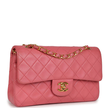 Vintage Chanel Small Classic Double Flap Bag Dark Pink Lambskin Gold Hardware
