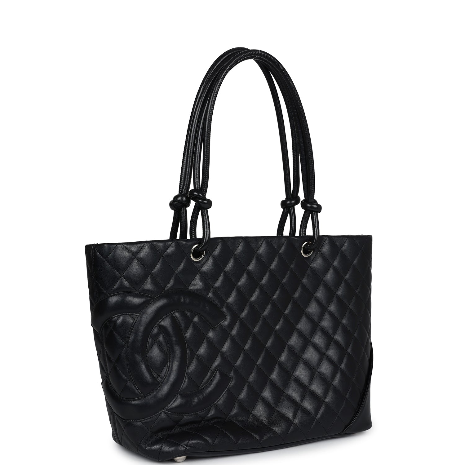Vintage Chanel Large Cambon Ligne Tote Black Calfskin Silver Hardware