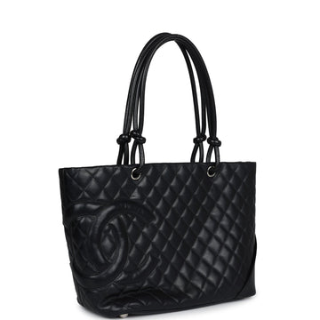 Vintage Chanel Large Cambon Ligne Tote Black Calfskin Silver Hardware