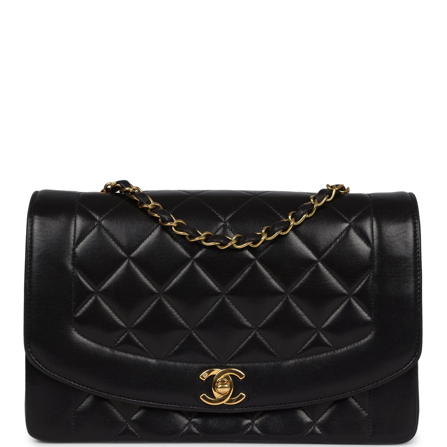 Vintage Chanel Small Diana Flap Bag Black Lambskin Gold Hardware