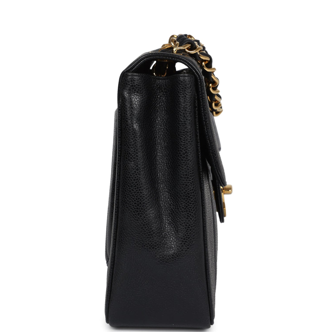 Vintage Chanel XL Jumbo Mademoiselle Vertical Flap Black Caviar Gold Hardware