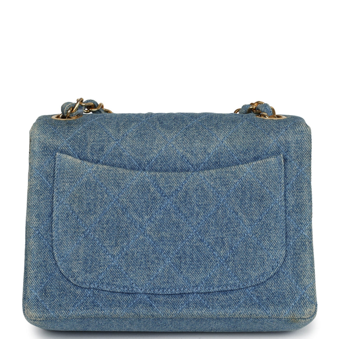 Vintage Chanel Mini Square Flap Bag Blue Denim Gold Hardware
