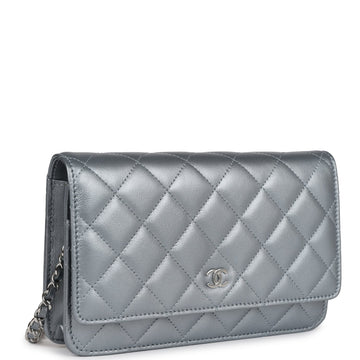 Chanel Wallet On Chain WOC Silver Metallic Lambskin Silver Hardware