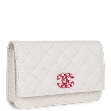 Chanel Wallet On Chain WOC White Caviar Pink and Silver Hardware