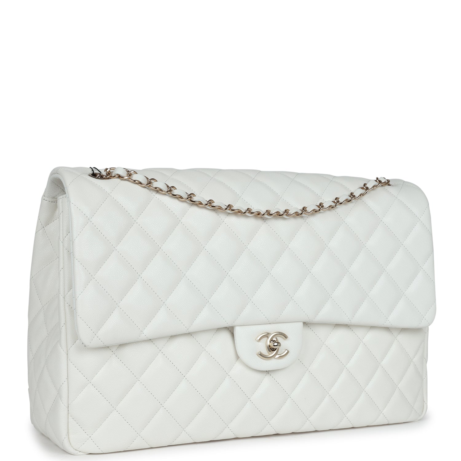 Chanel XXL Flap Bag White Shiny Caviar Light Gold Hardware