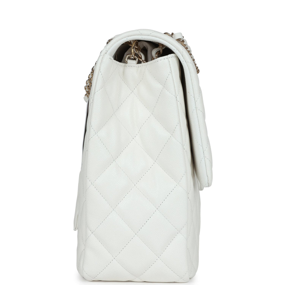 Chanel XXL Flap Bag White Shiny Caviar Light Gold Hardware