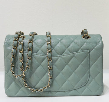 Chanel Small Caviar Quilted Double Flap Dark Green 22C