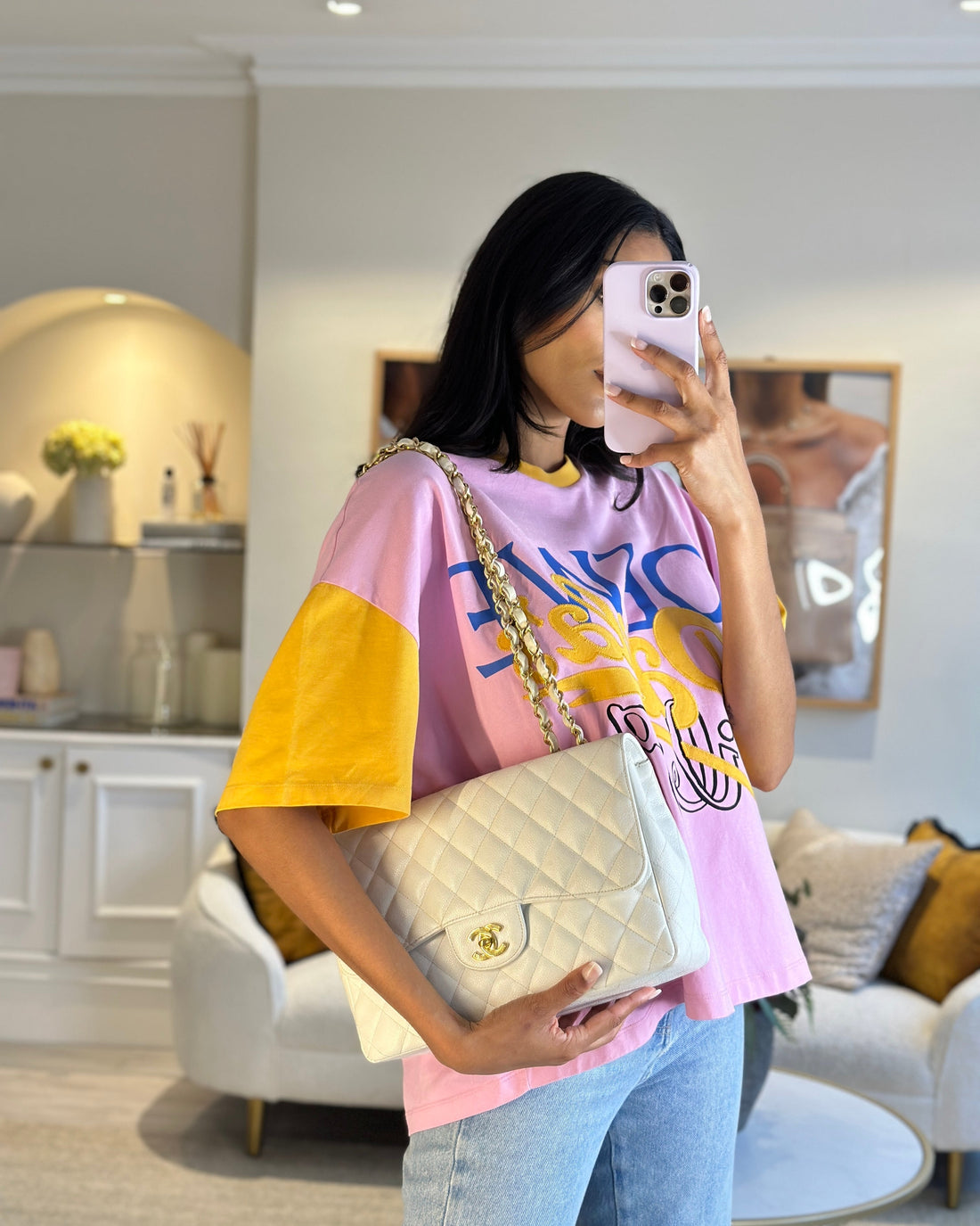 Chanel Vintage White Jumbo Classic Single Flap Bag in Caviar Leather with 24K Gold Hardware RRP £9,240