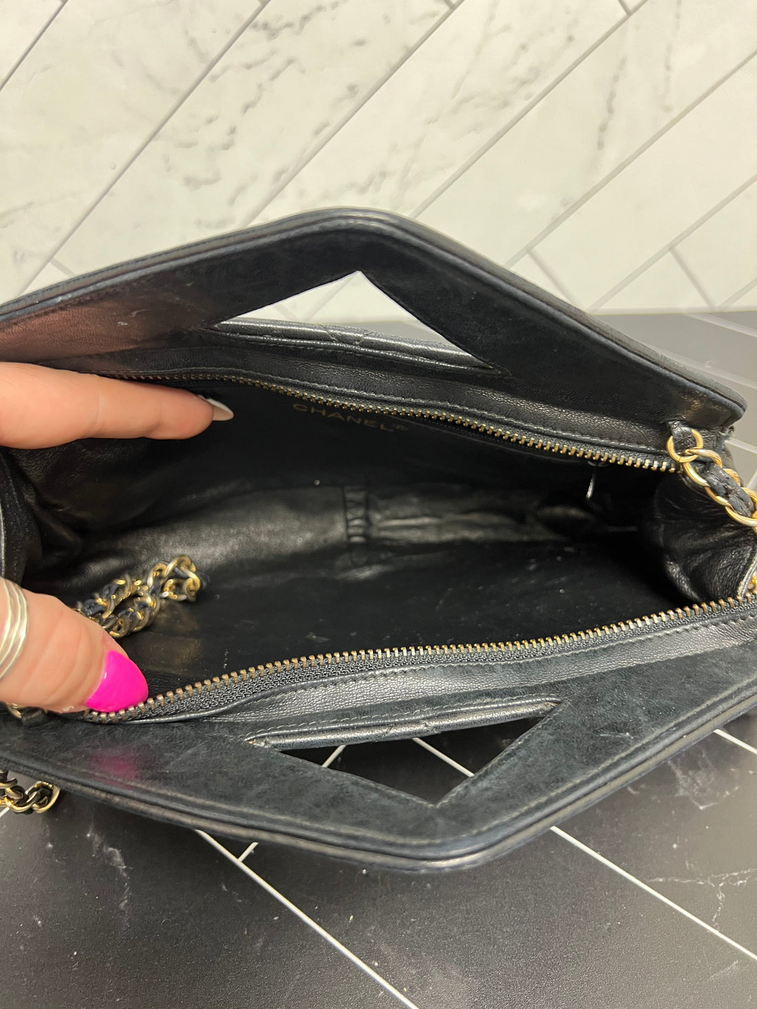 RARE Chanel Black Quilted Lambskin Chain Sling