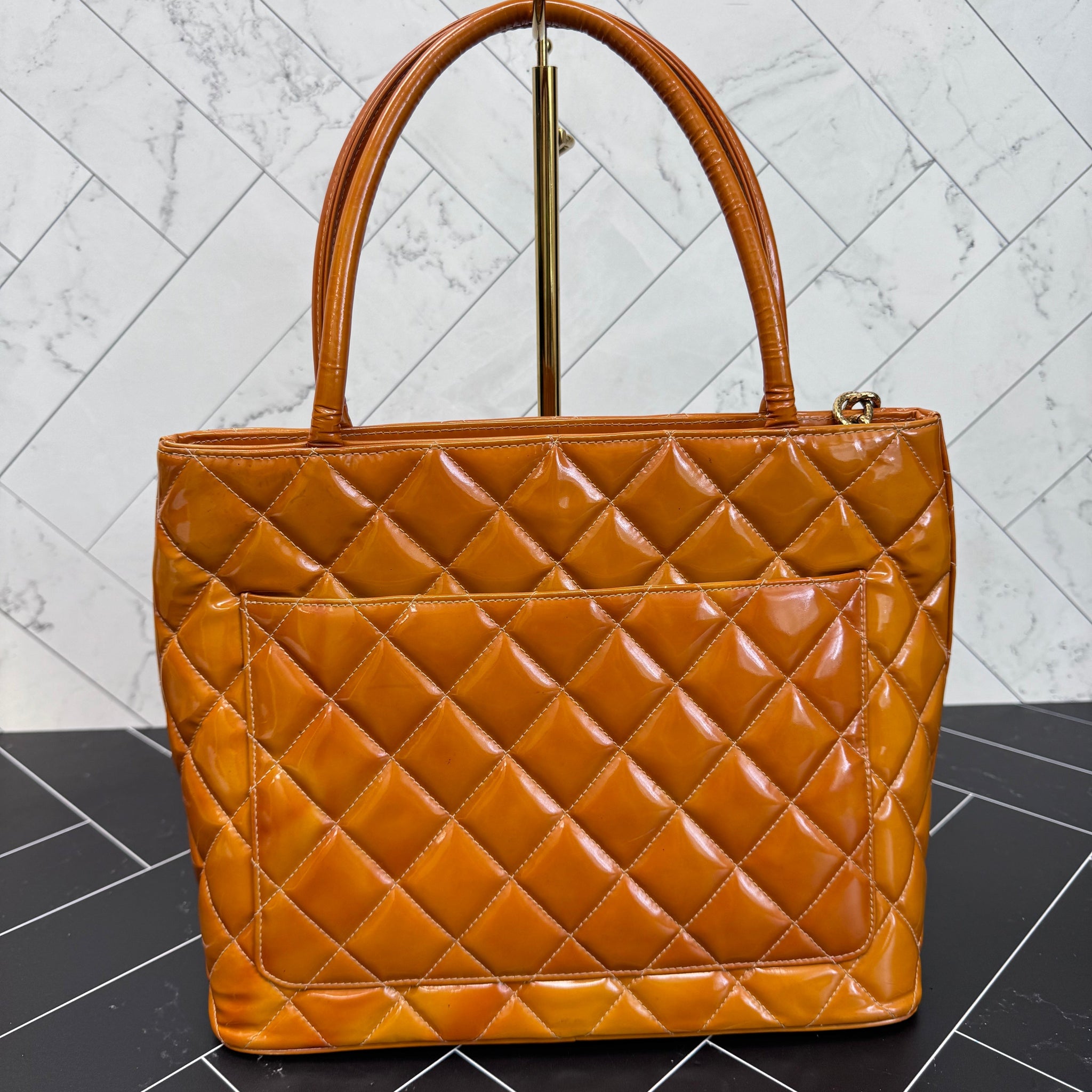 Chanel Gold Patent Leather Madallion Tote Bag