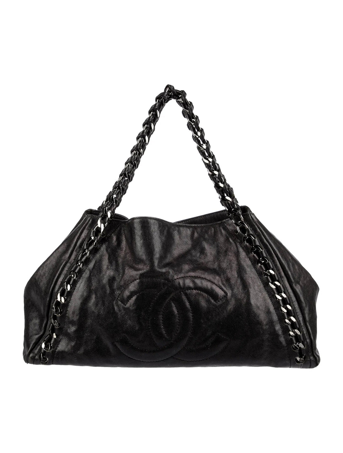 CHANEL GLAZED CALFSKIN LEATHER EAST WEST MODERN CHAIN TOTE