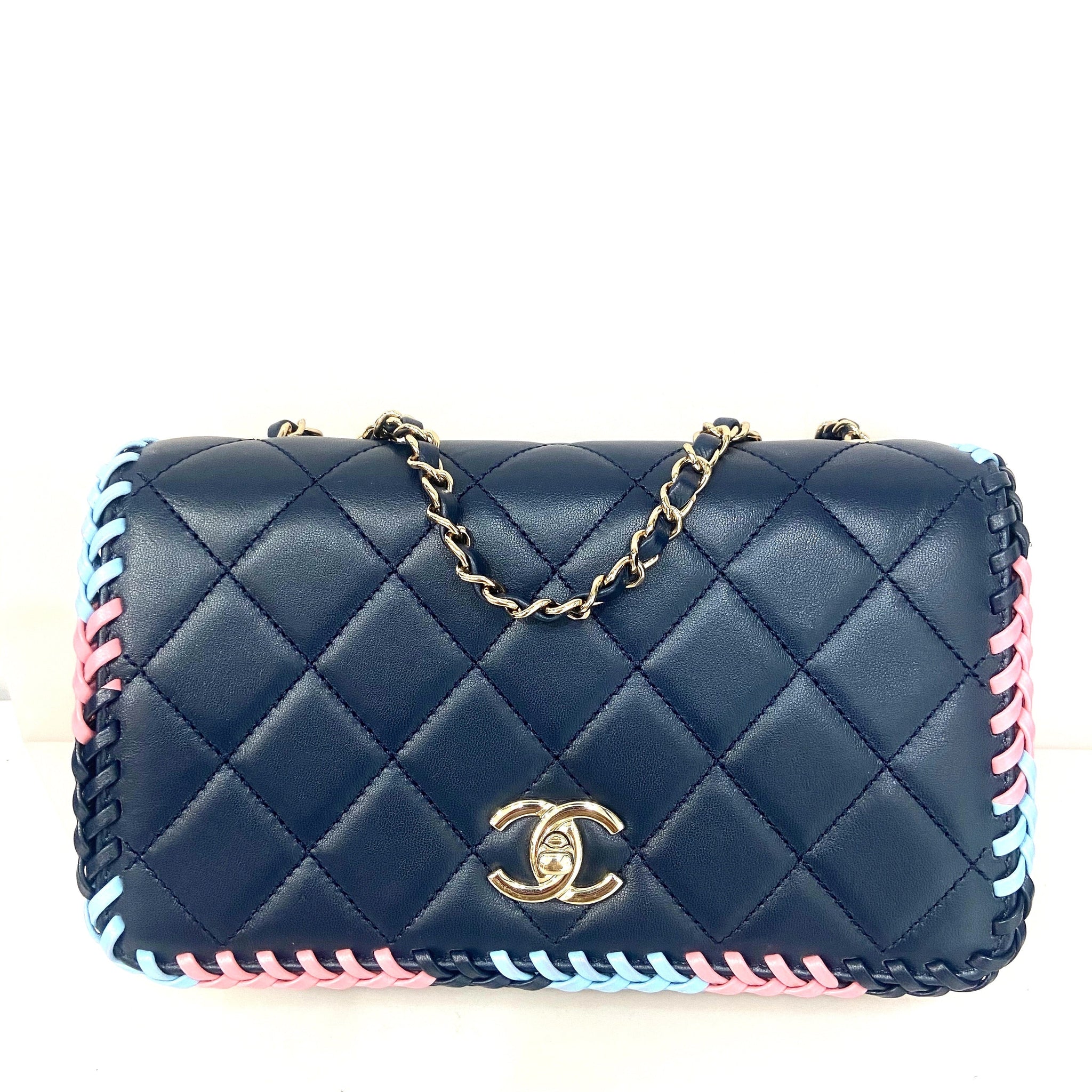 CHANEL QUILTED LAMBSKIN BRAIDED TRIM FLAP BAG