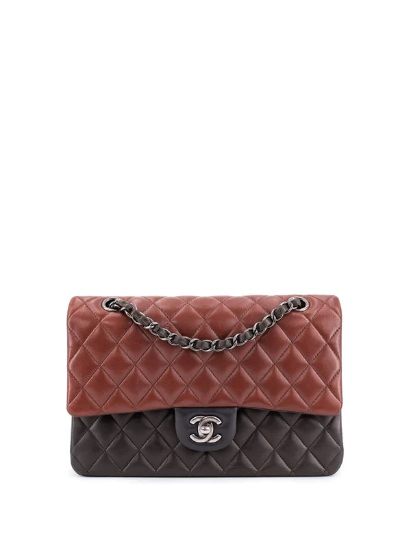 CHANEL QUILTED LAMBSKIN TRICOLOR CLASSIC DOUBLE FLAP BAG MEDIUM