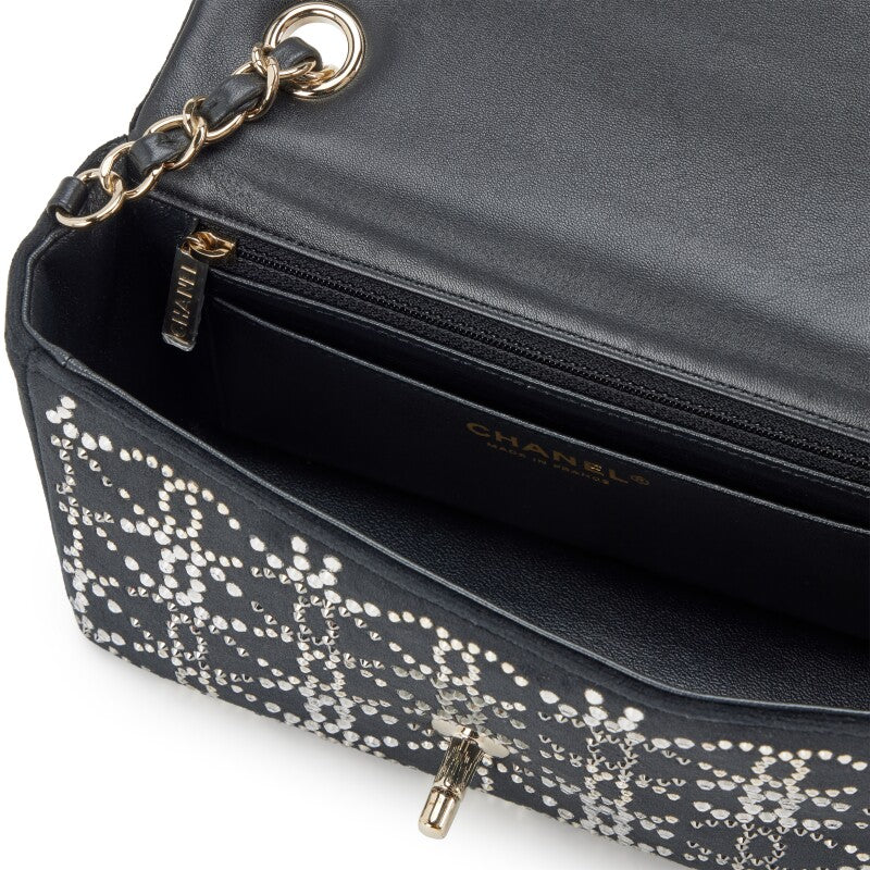 CHANEL RUTHENIUM STRASS CRYSTAL EMBELLISHED MINI CLASSIC FLAP BAG