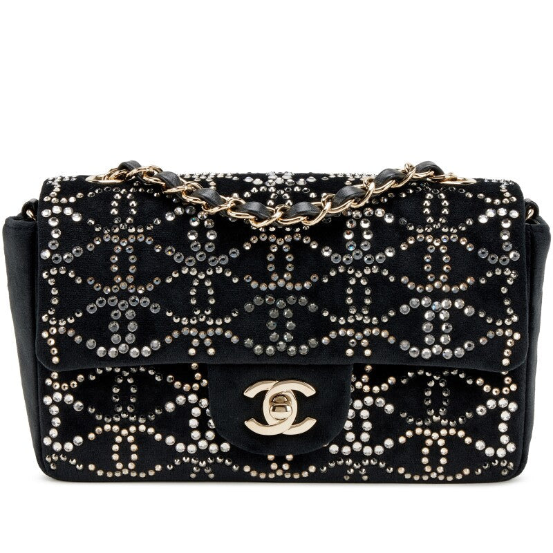 CHANEL RUTHENIUM STRASS CRYSTAL EMBELLISHED MINI CLASSIC FLAP BAG