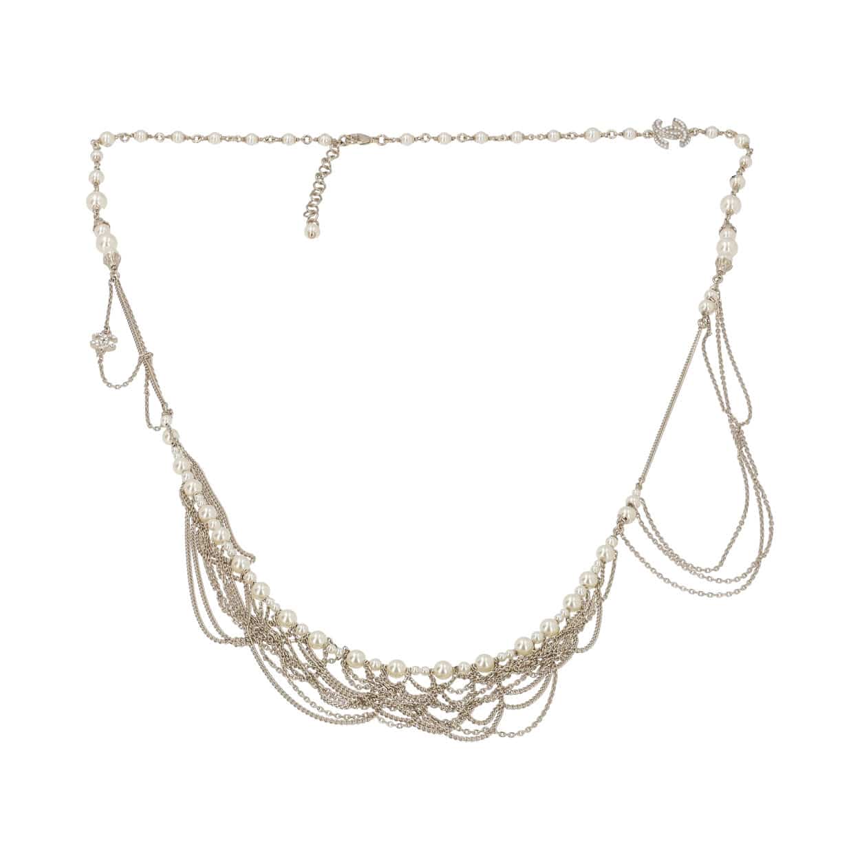 CHANEL Strass/Glass Pearl CC Long Necklace Gold Tone