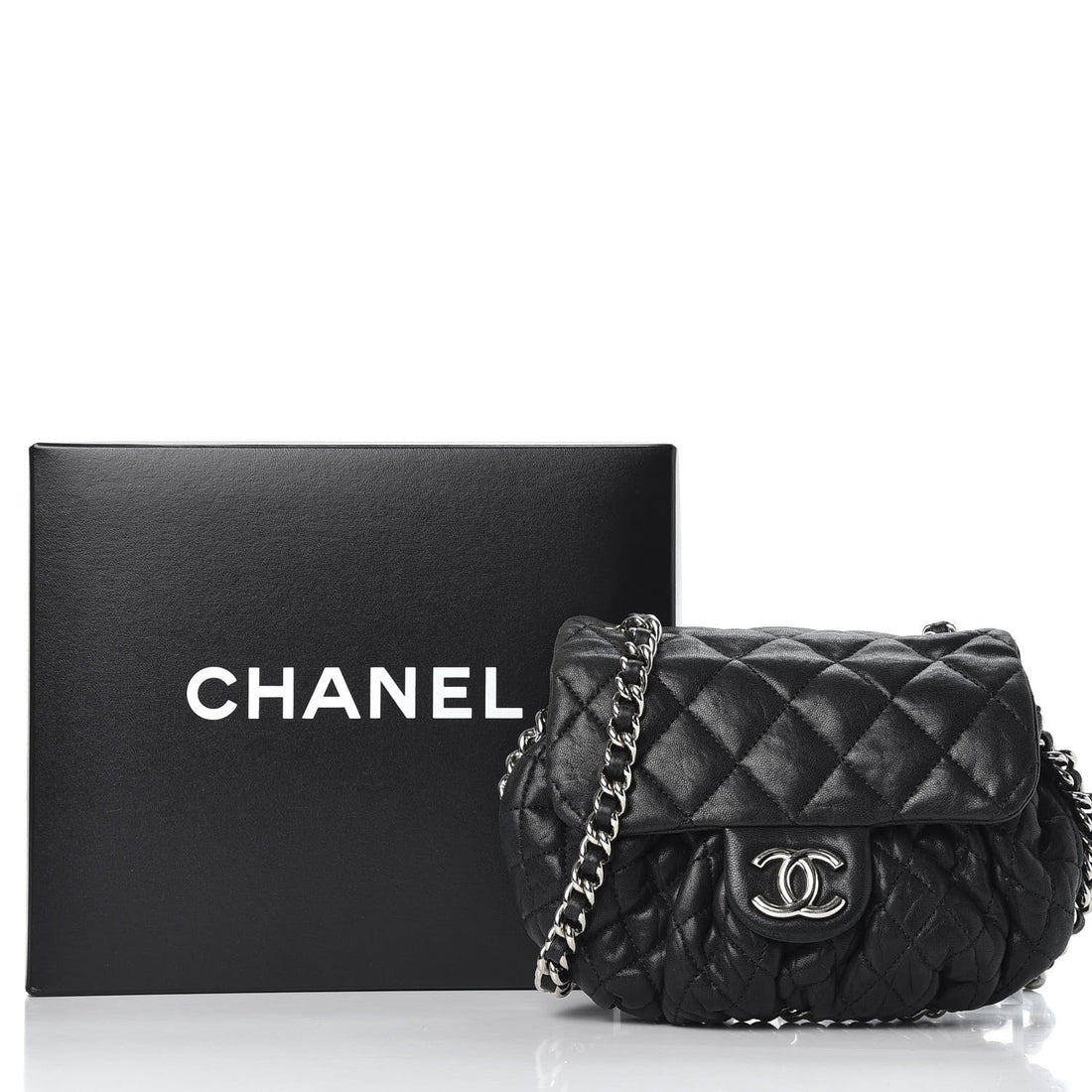 CHANEL WASHED LAMBSKIN QUILTED MINI CHAIN AROUND FLAP BAG