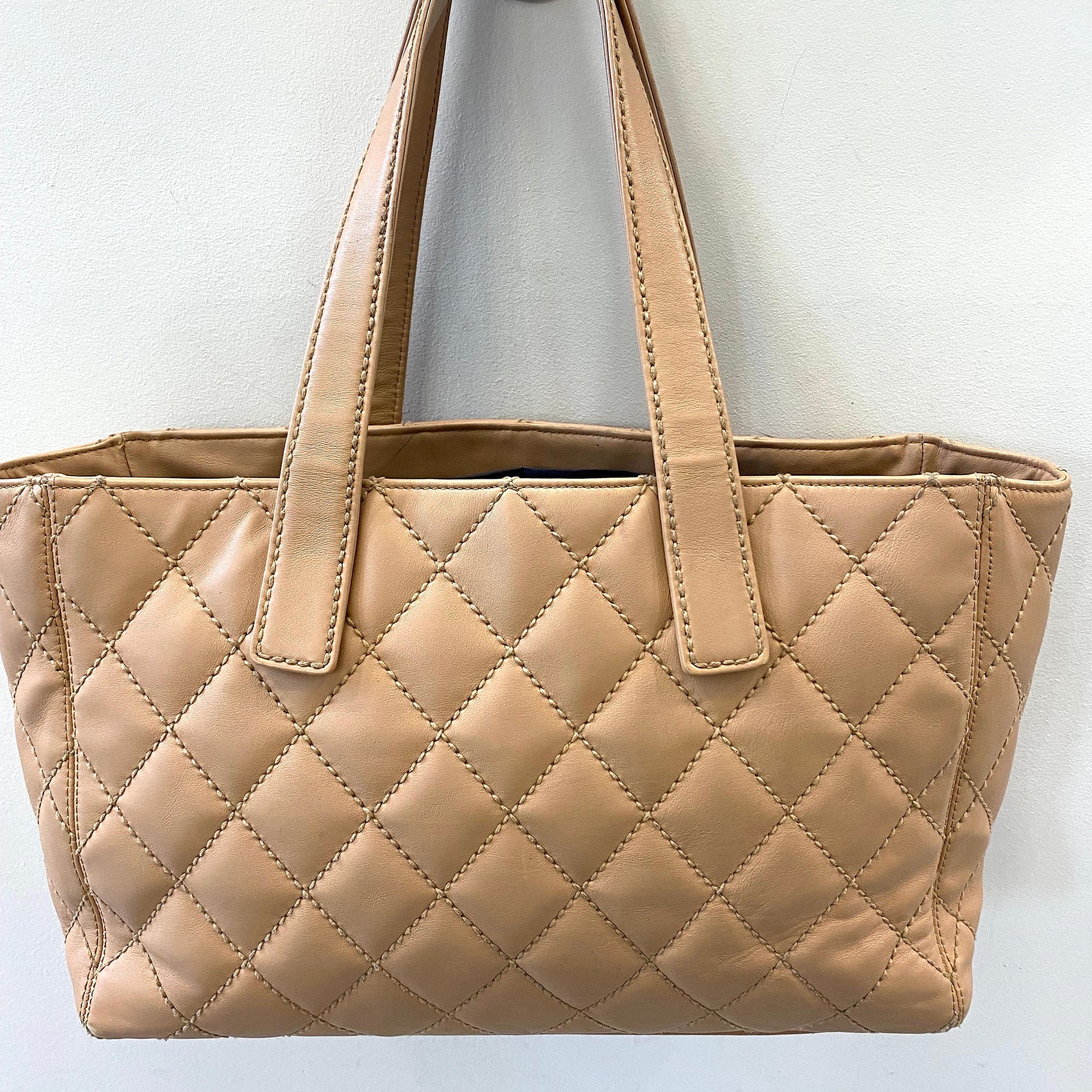 CHANEL QUILTED LAMBSKIN LEATHER WILD STITCH TOTE