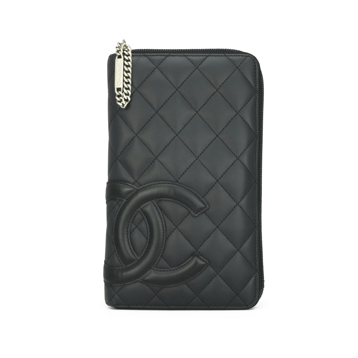 Chanel Quilted Cambon Large Long Zipped Wallet Black Calfskin Silver Hardware 2011