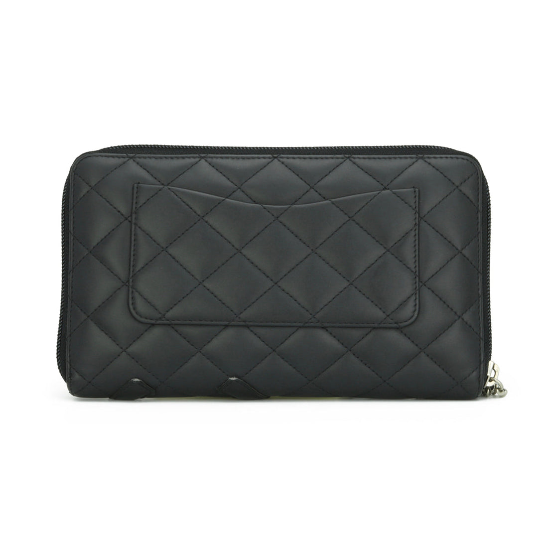 Chanel Quilted Cambon Large Long Zipped Wallet Black Calfskin Silver Hardware 2011