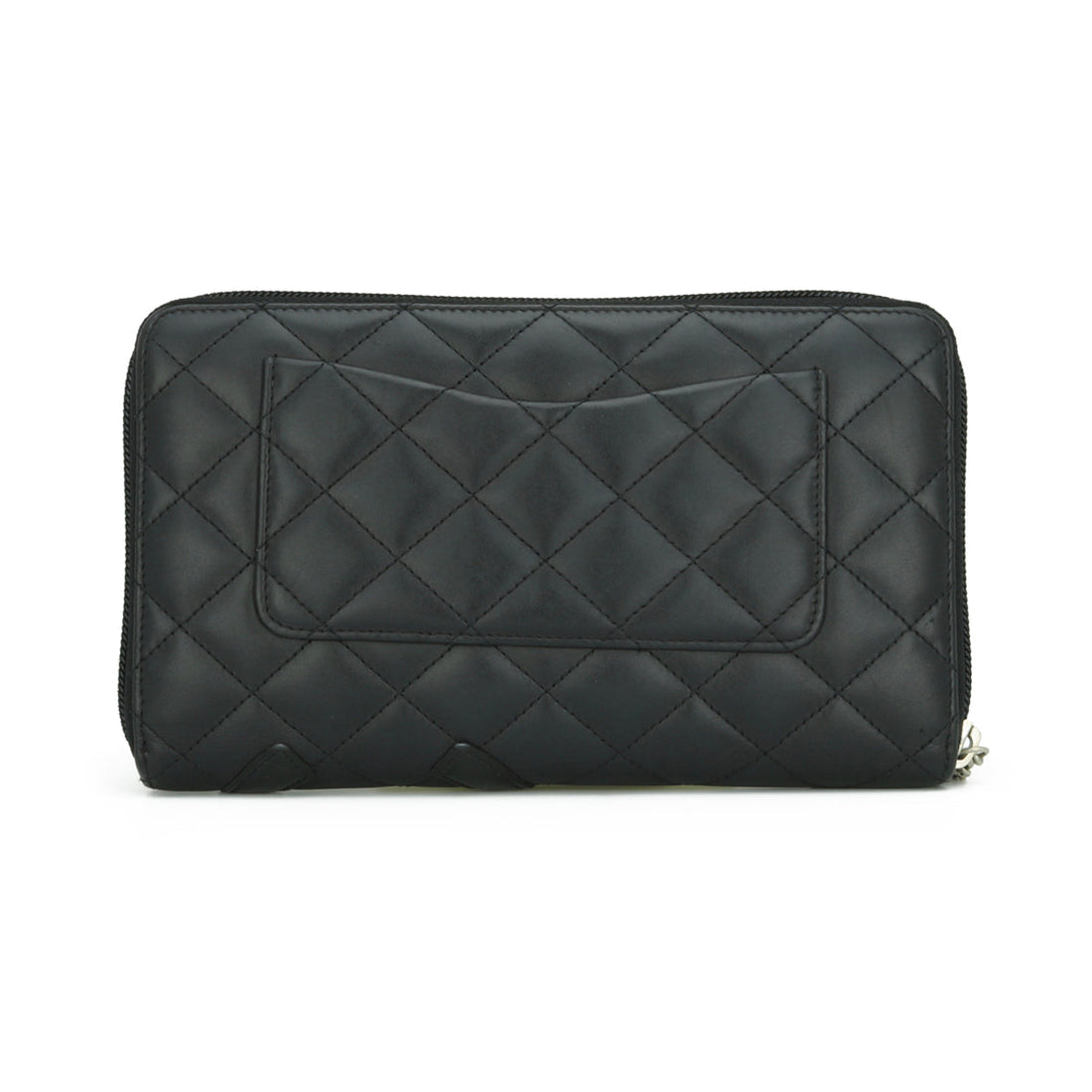 Chanel Quilted Cambon Large Long Zipped Wallet Black Calfskin Silver Hardware 2013