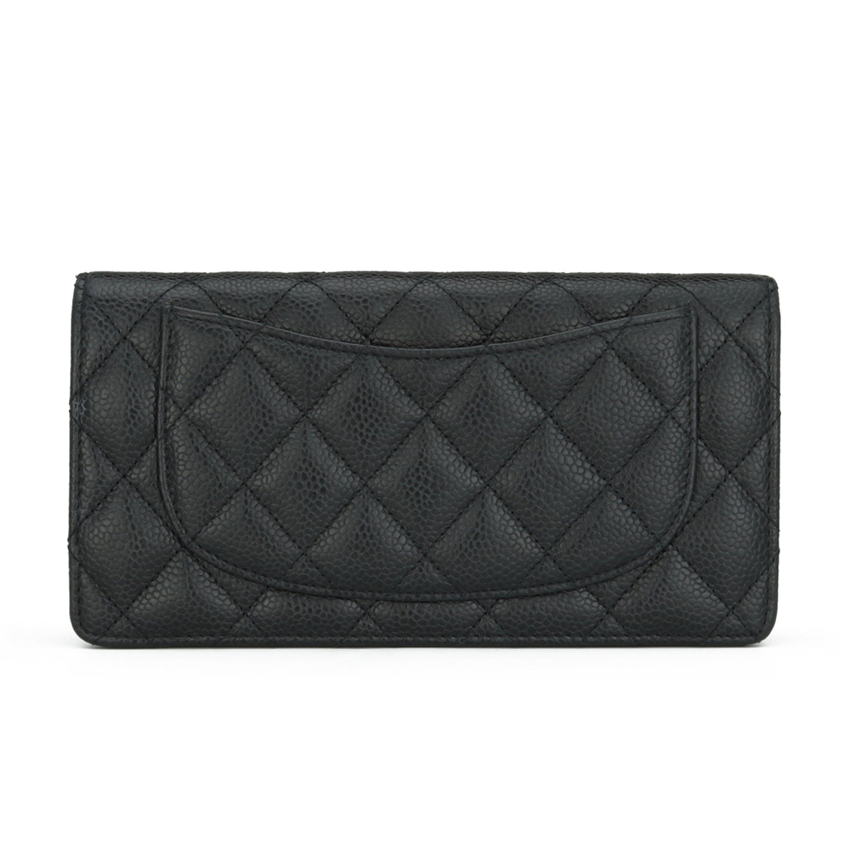 Chanel Quilted Classic Long Flap Yen Wallet Black Caviar Silver Hardware 2014
