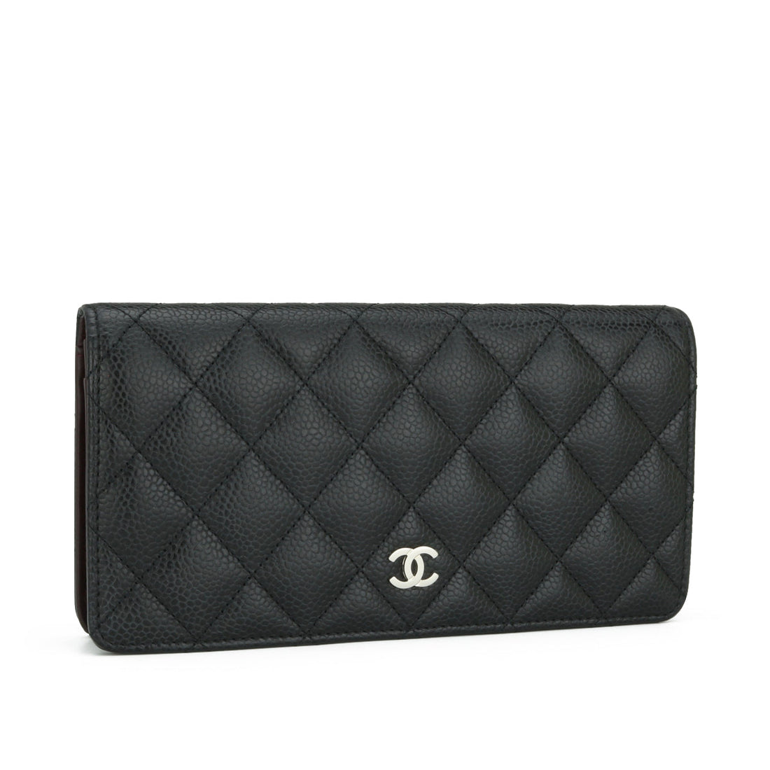Chanel Quilted Classic Long Flap Yen Wallet Black Caviar Silver Hardware 2014
