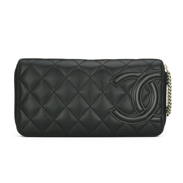 Chanel Quilted Cambon Long Zipped Wallet Black Calfskin Silver Hardware 2012