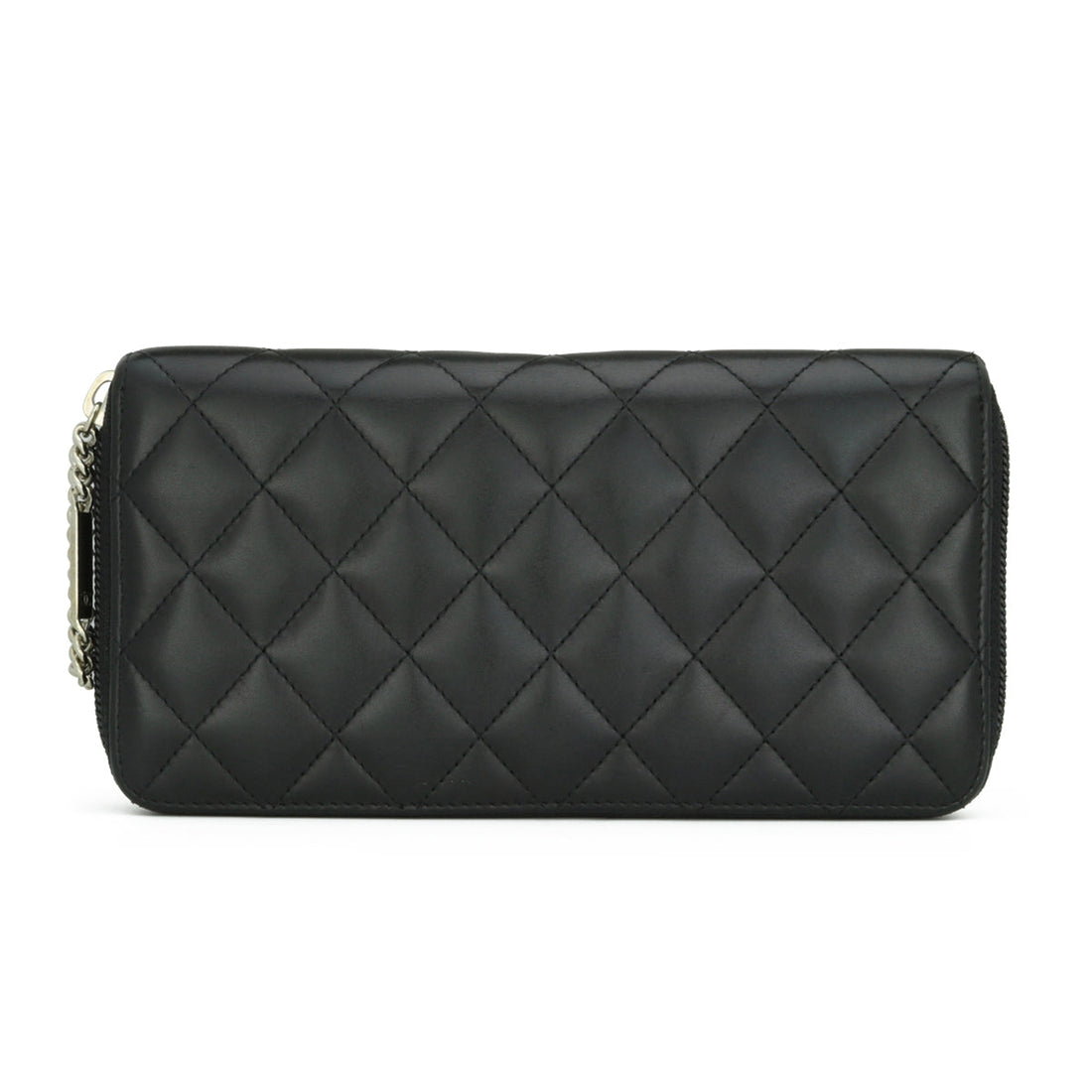 Chanel Quilted Cambon Long Zipped Wallet Black Calfskin Silver Hardware 2012