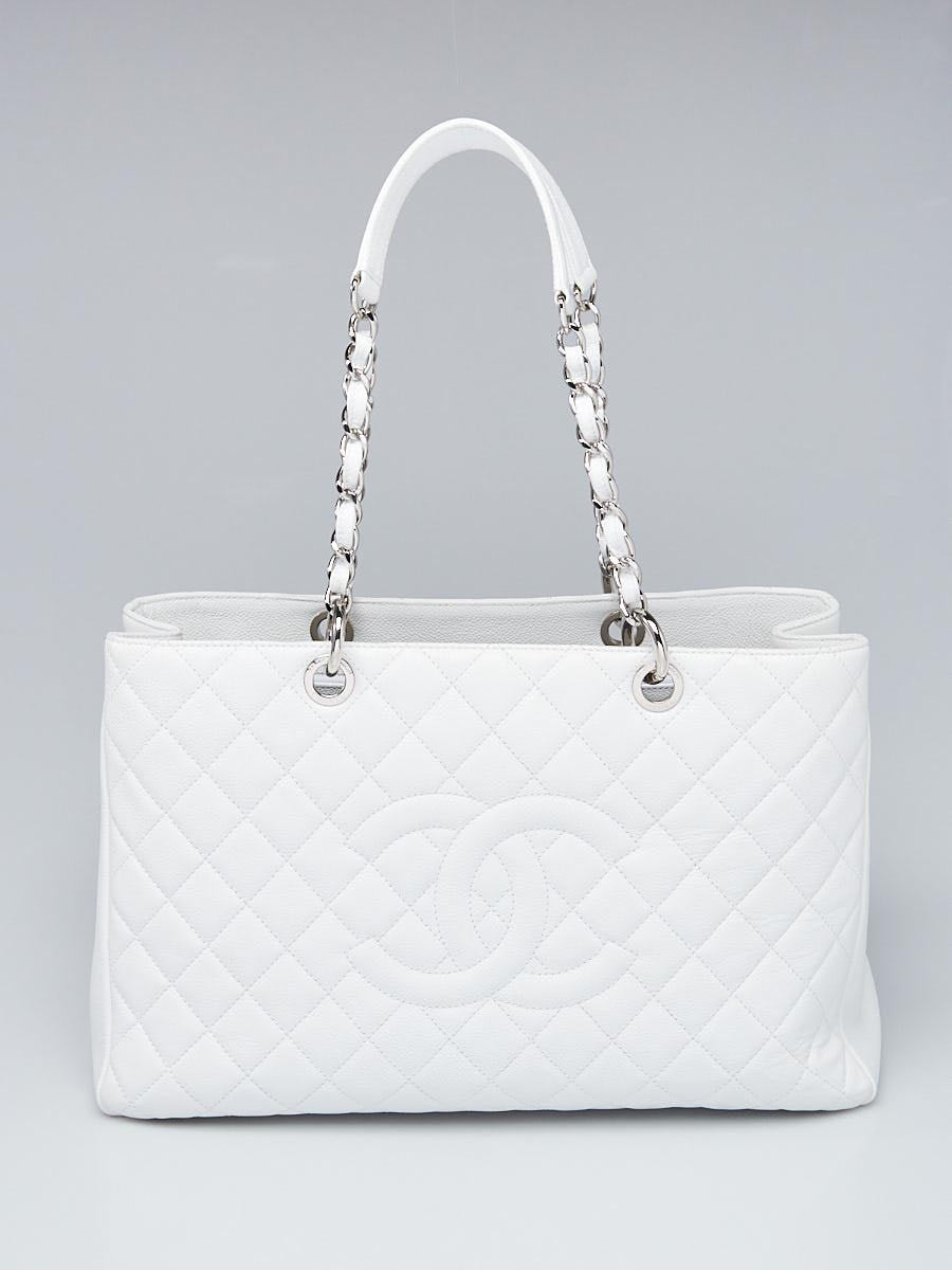Chanel White Quilted Caviar Grand Shopper Tote GST