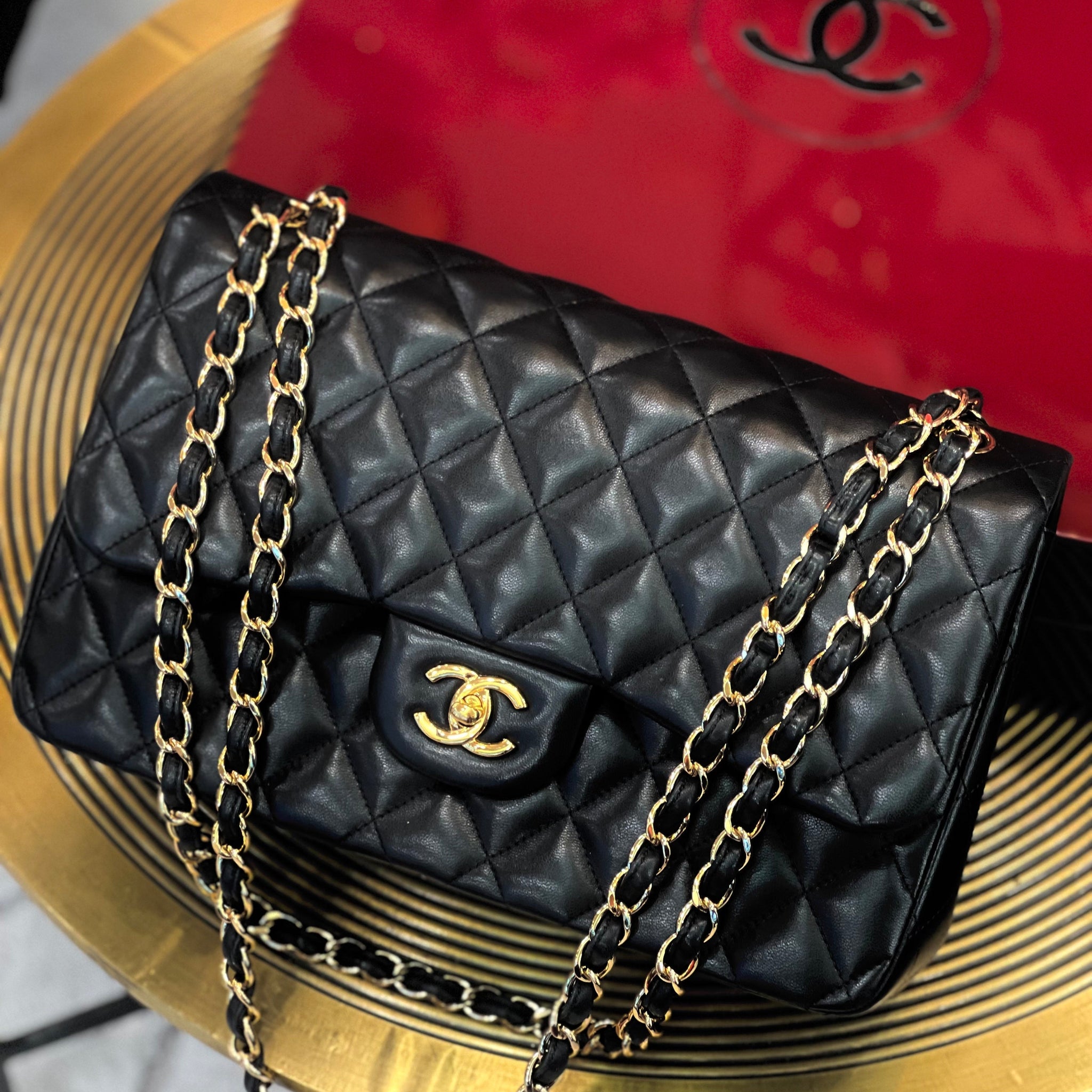 CHANEL QUILTED LAMBSKIN DOUBLE FLAP JUMBO BAG