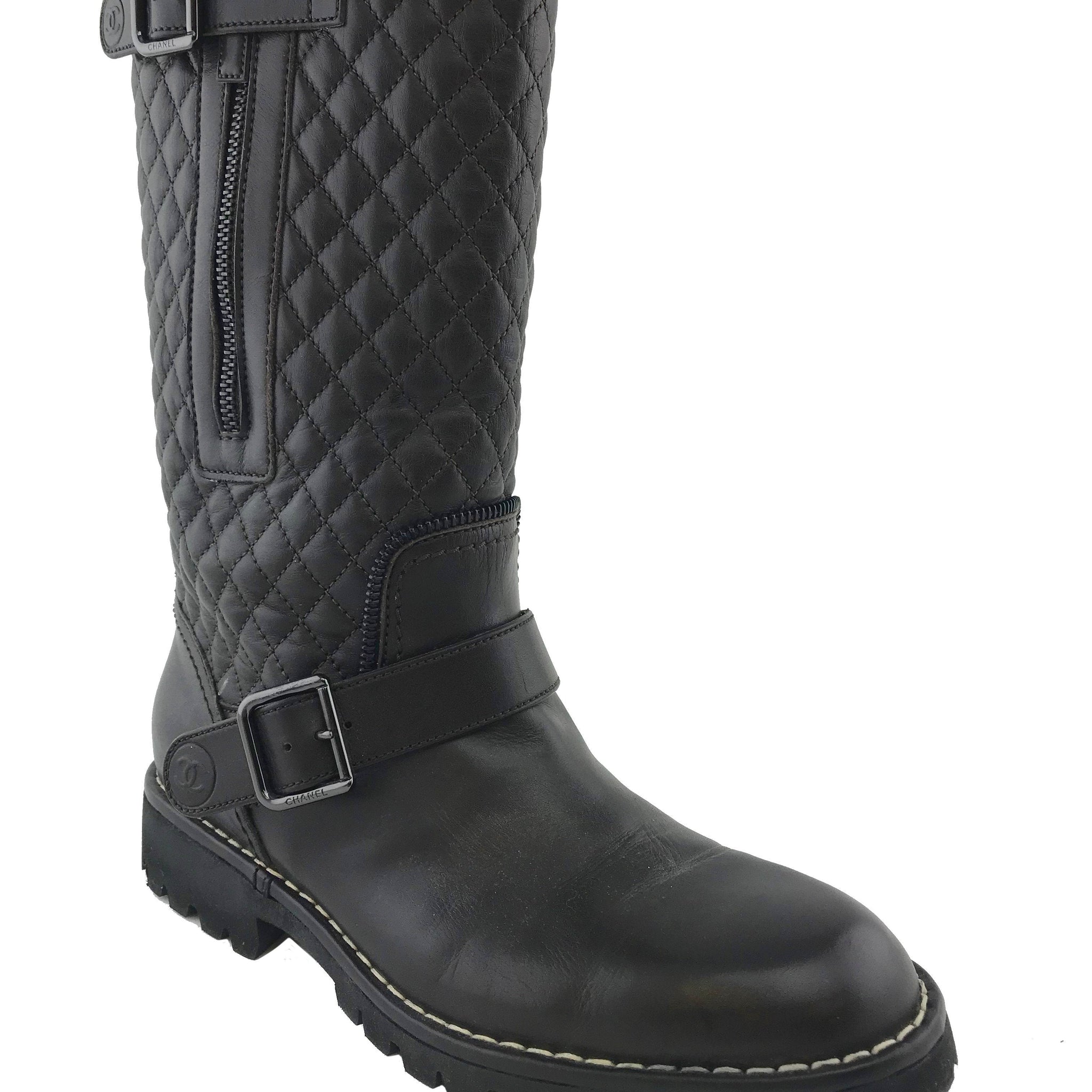 Chanel Quilted Leather Mid Calf Boots Size 9