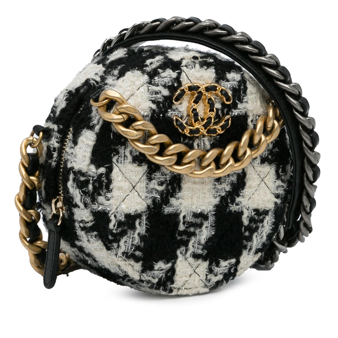 Chanel Round Tweed 19 Clutch with Chain and Lambskin Coin Purse (SHG-QcxD1I)