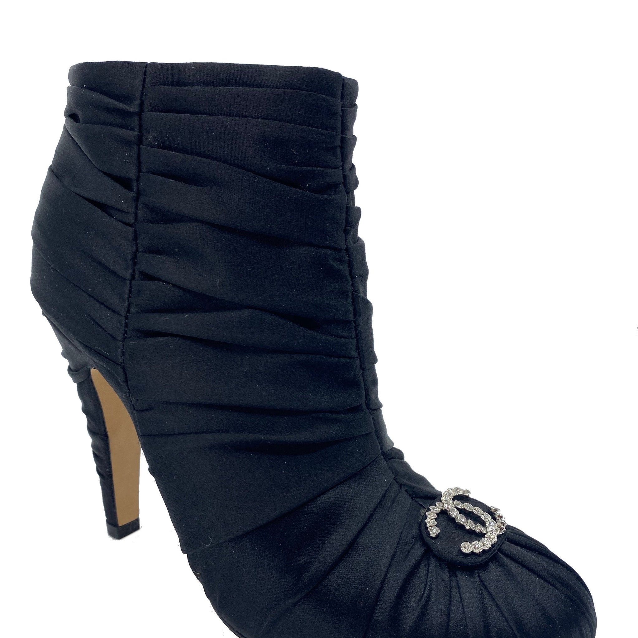 Chanel Ruched Satin CC Booties Size 6.5