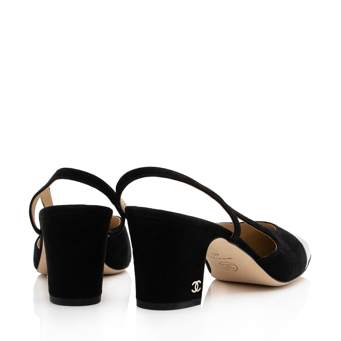 Chanel Suede Metallic Calfskin CC Cap Toe Slingback Pumps - Size 10 / 40 (SHF-2LxbHb)