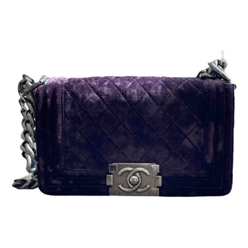 CHANEL Velvet Quilted Mini Boy Flap Purple