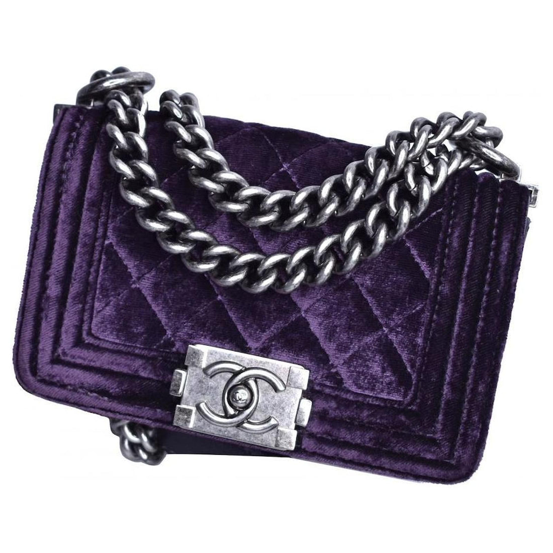 CHANEL Velvet Quilted Mini Boy Flap Purple