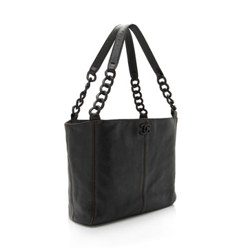 Chanel Vintage Leather Wood Chain Tote (SHF-bz2XaF)