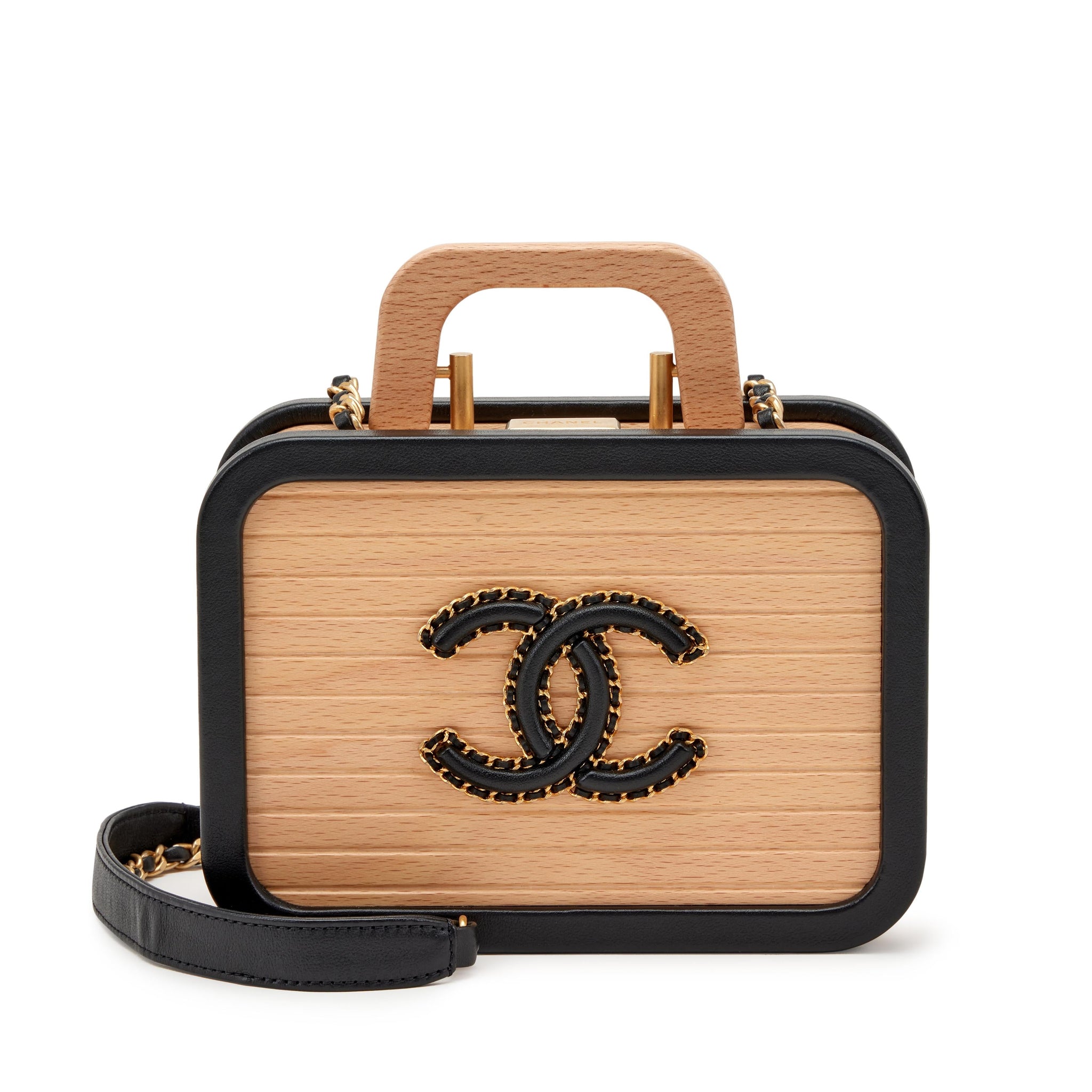 CHANEL BEECH WOOD & LAMBSKIN CC VANITY CASE BAG