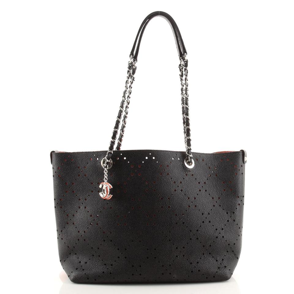 CHANEL PERFORATED CAVIAR LEATHER SMALL SHOPPING TOTE BAG