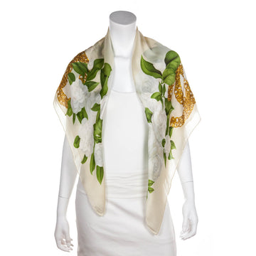 Chanel Beige Camellia Silk Scarf