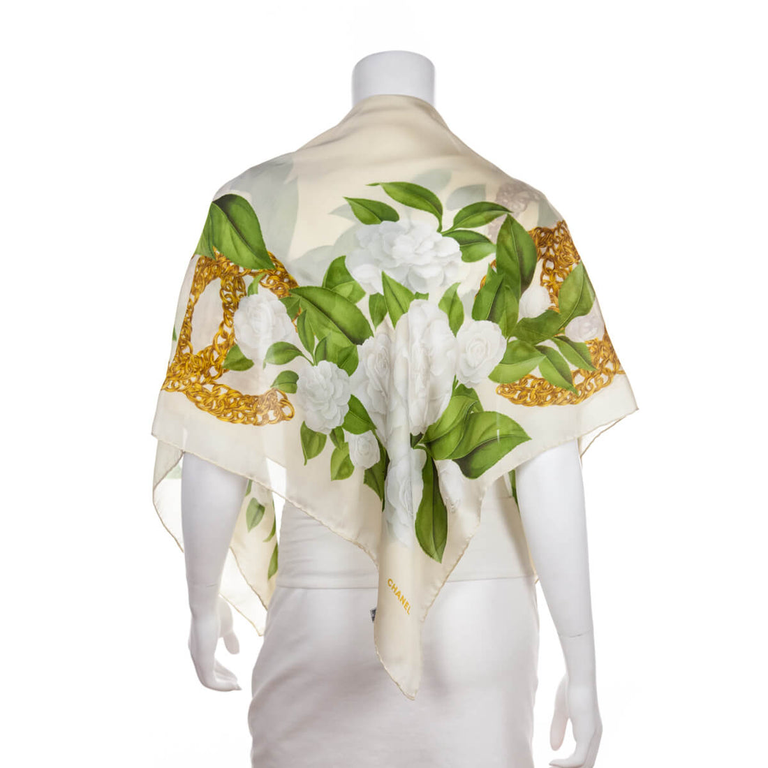 Chanel Beige Camellia Silk Scarf