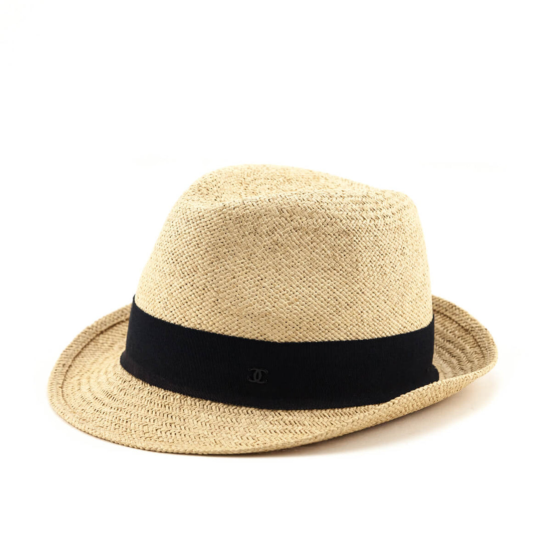 Chanel Beige Straw Fedora Hat Size M